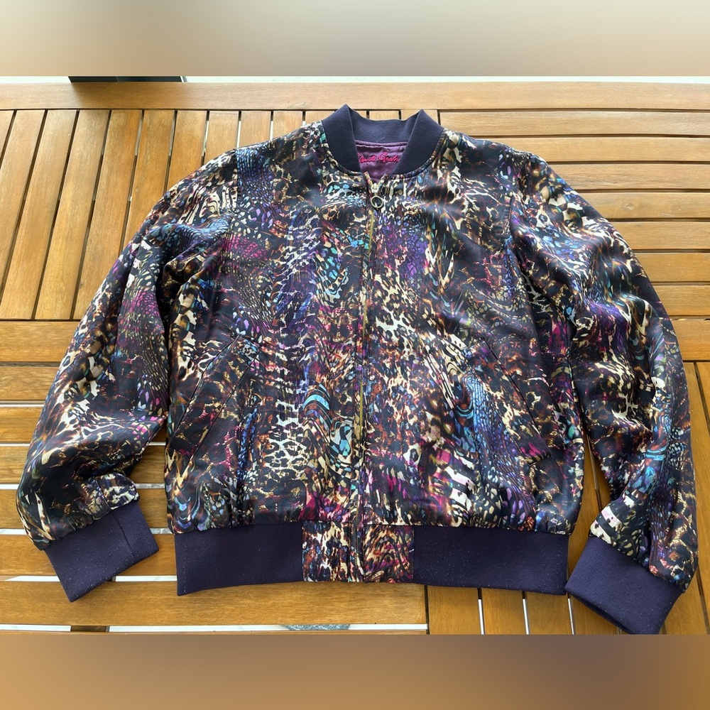 Robert Graham Jungle Leopard Floral Bomber Jacket S Silk Embroidery Black Womens